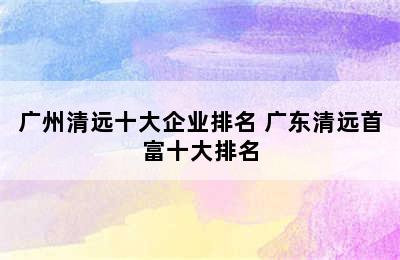 广州清远十大企业排名 广东清远首富十大排名